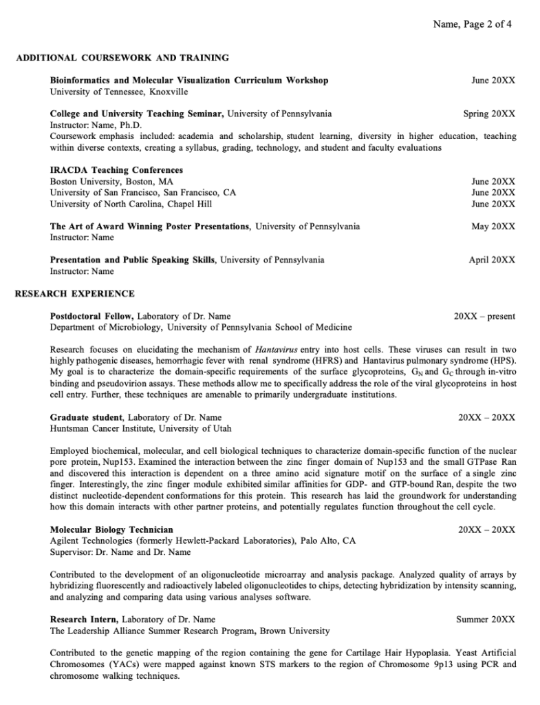 4 Page Postdoc Editable CV Template 1