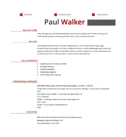 Fresher GolfCaddy Resume Template