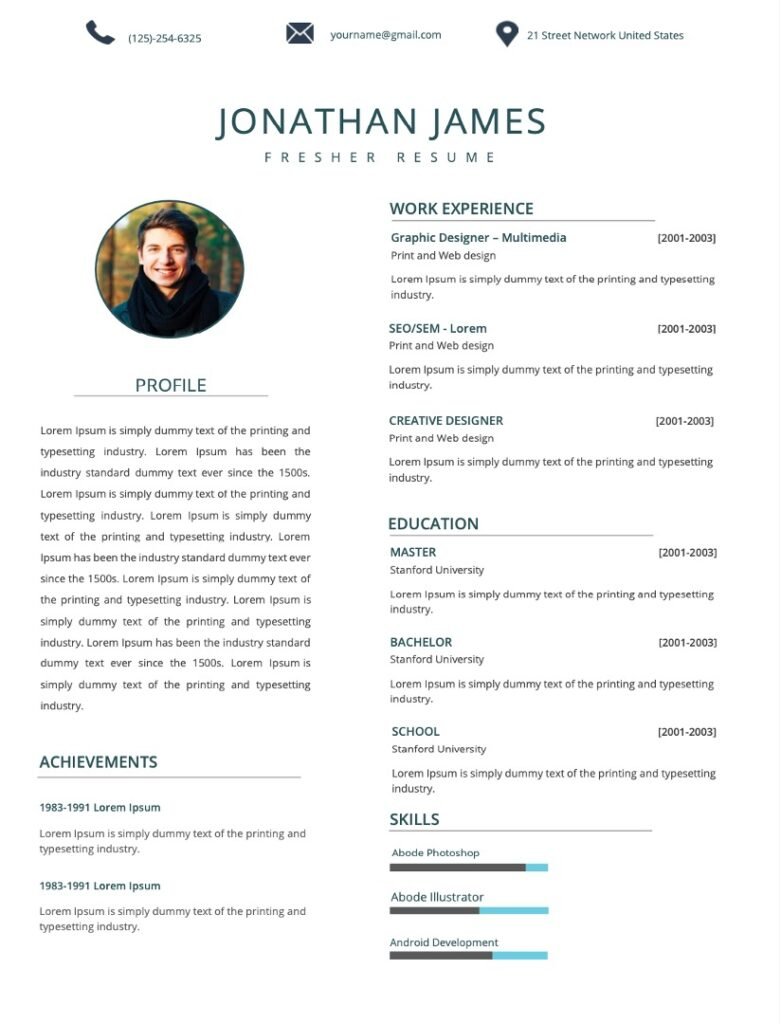 IT Fresher Resume Template