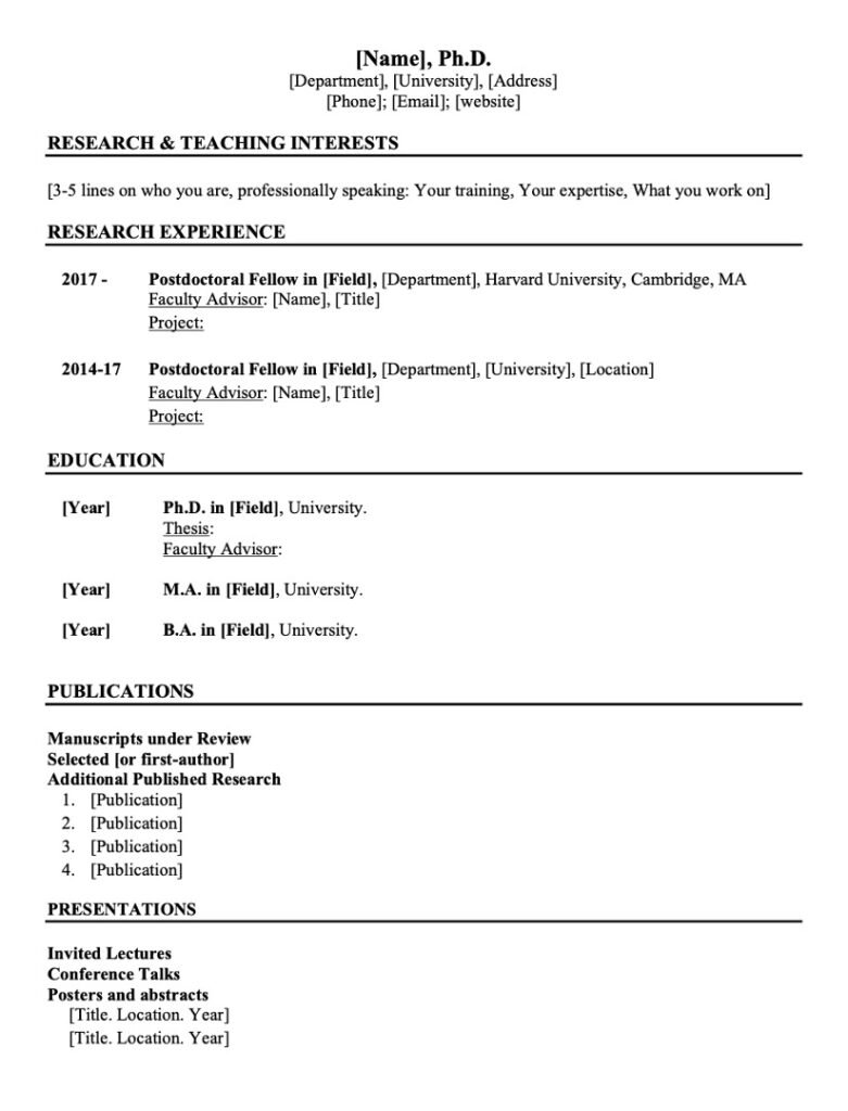 Postdoc Editable CV Template 1