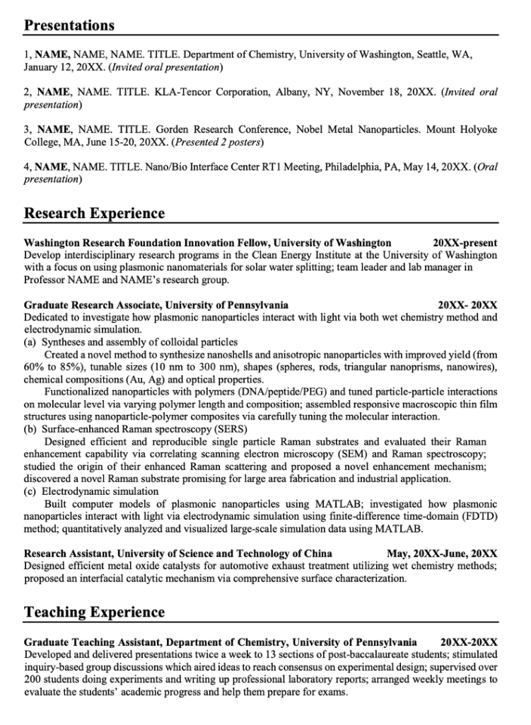 Postdoc Editable CV Template for Chemistry - TempaHive