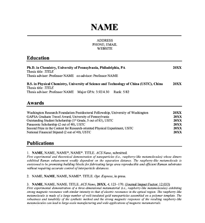 Postdoc Editable CV Template for Chemistry