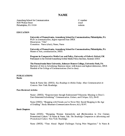 Postdoc Editable CV Template for Communication