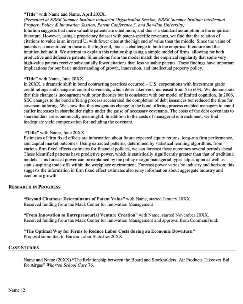 Postdoc Editable CV Template for Economics