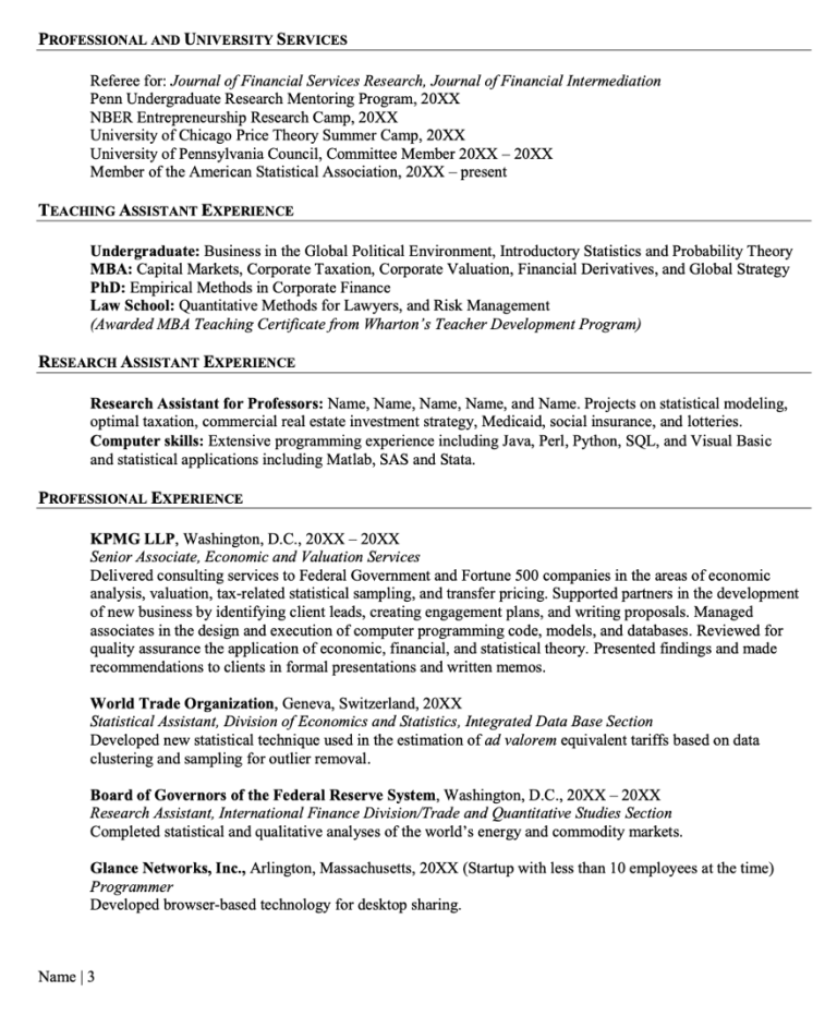 Postdoc Editable CV Template for Economics TempaHive