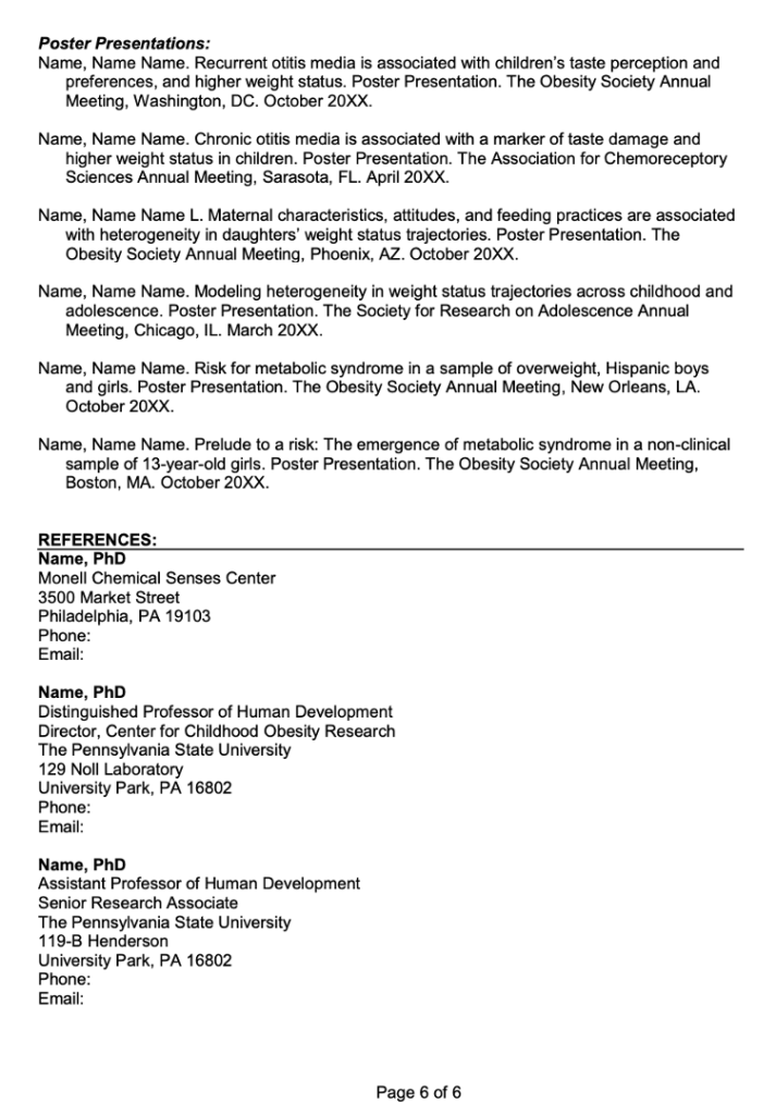 Postdoc Editable CV Template for Human Development 1