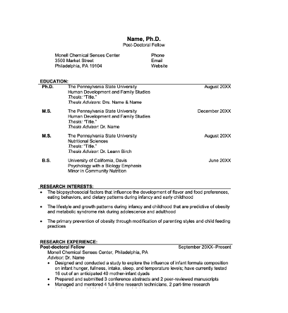 Postdoc Editable CV Template for Human Development