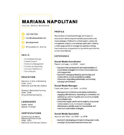 Resume Template for Social Media Manager