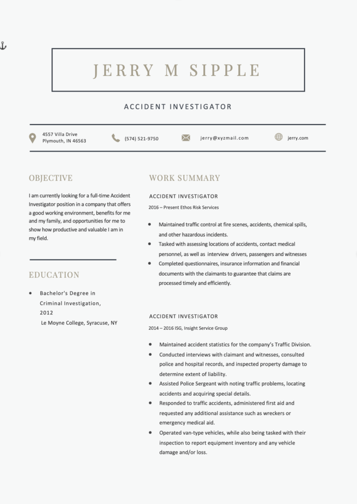 Accident Investigator Resume Template 1