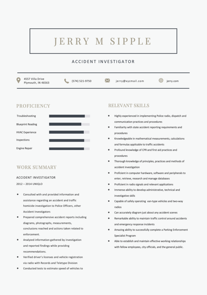 Accident Investigator Resume Template 1