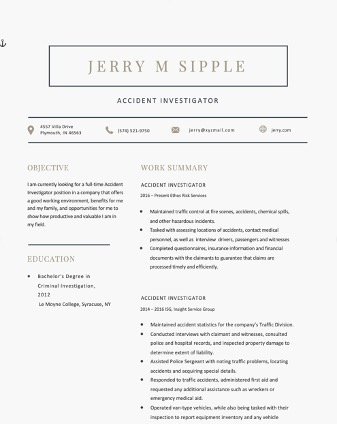 Accident Investigator Resume Template