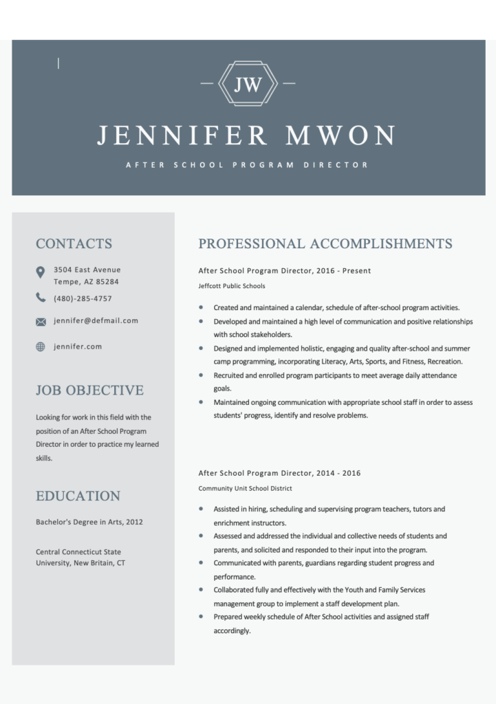 After School Program Director Resume Editable Resume Template