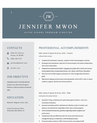 After School Program Director Resume Editable Resume Template