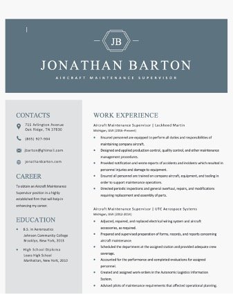 Aircraft Maintenance Supervisor Resume Template