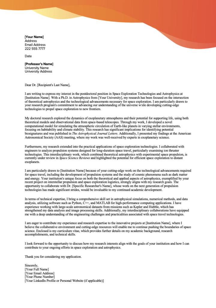 Cover Letter Sample for Postdoc Applications