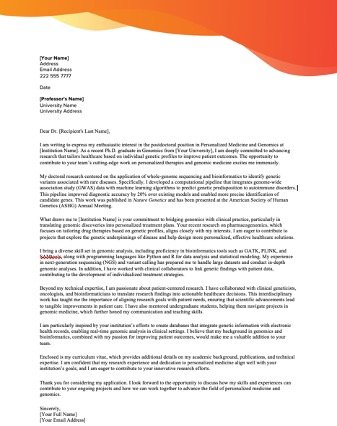 Cover Letter Template for Research Postdoc Applications