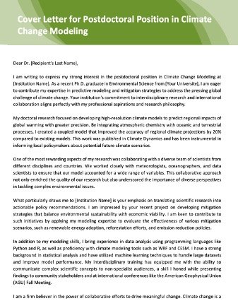 Read more about the article Cover Letter for Postdoctoral Position in Climate Change Modeling