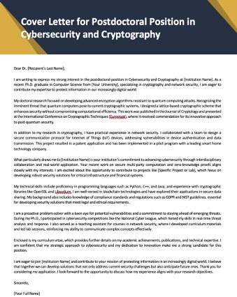 Read more about the article Cover Letter for Postdoctoral Position in Cybersecurity and Cryptography