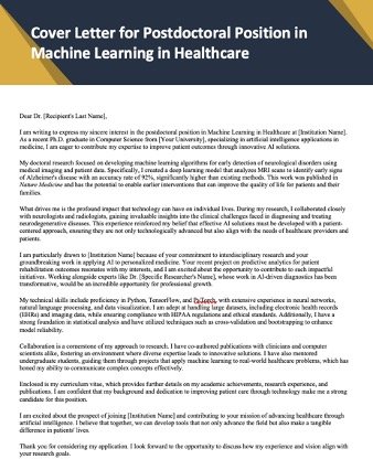 Cover Letter for Postdoctoral Position in Machine Learning in Healthcare