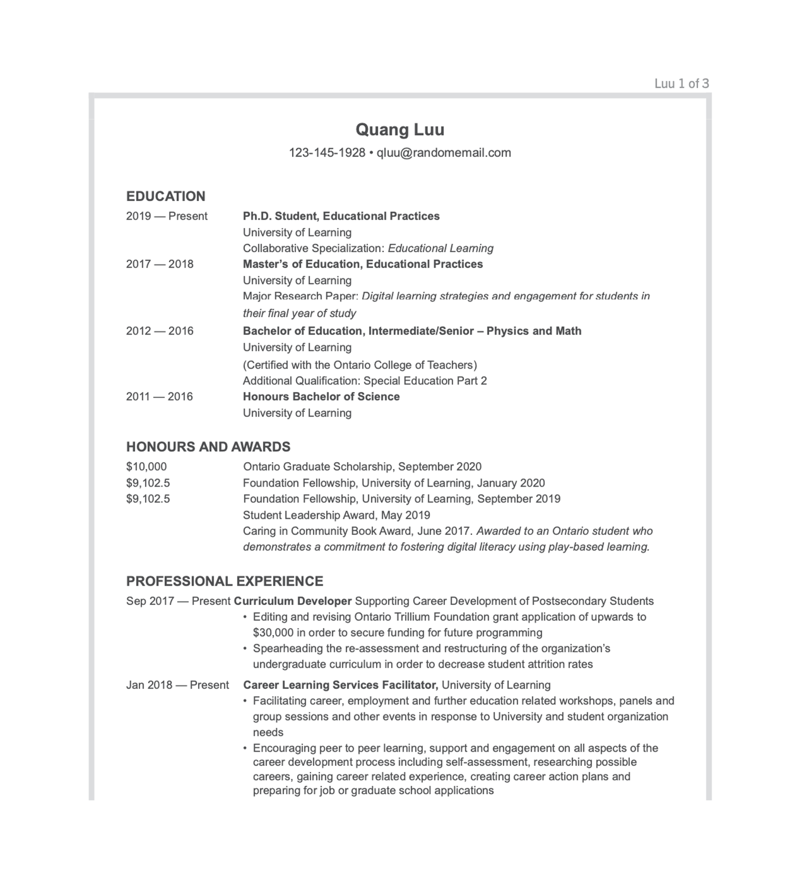 Read more about the article 3 Page Editable Postdoctoral CV Template