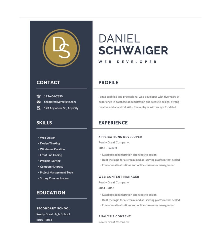 Editable Web Developer Resume Template