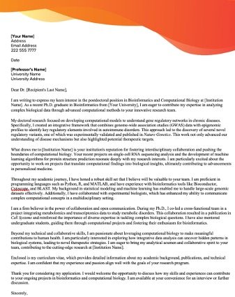 Example of Cover Letter for Postdoc Position