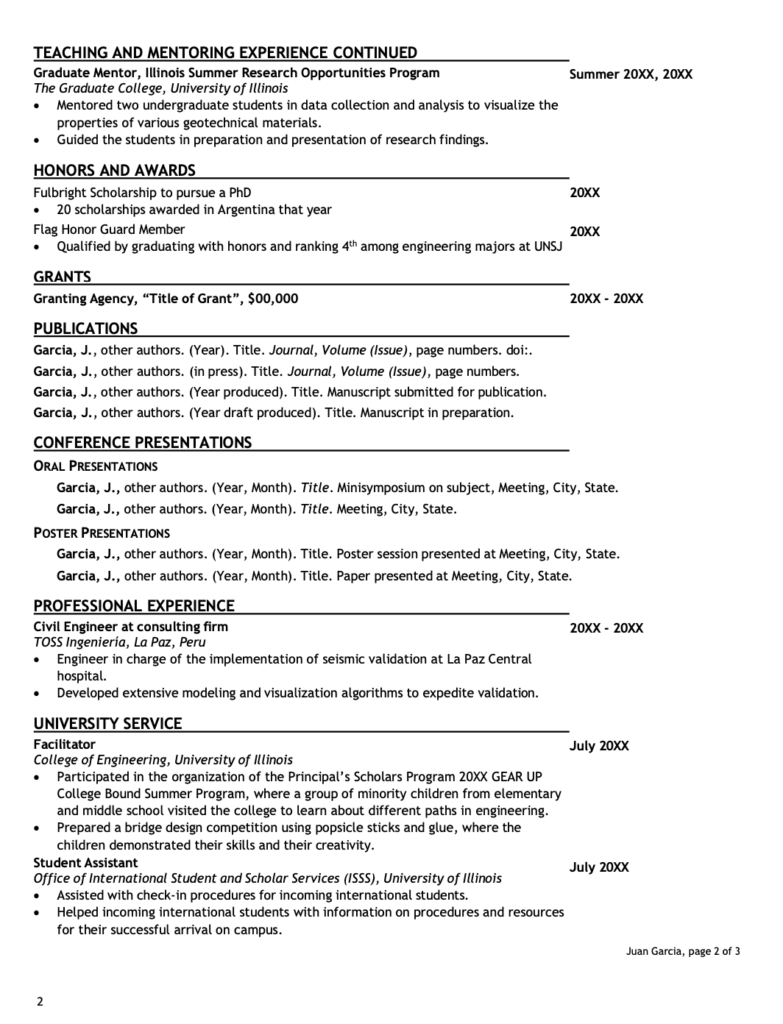 Free 3-Page Editable Postdoctoral CV Template 1