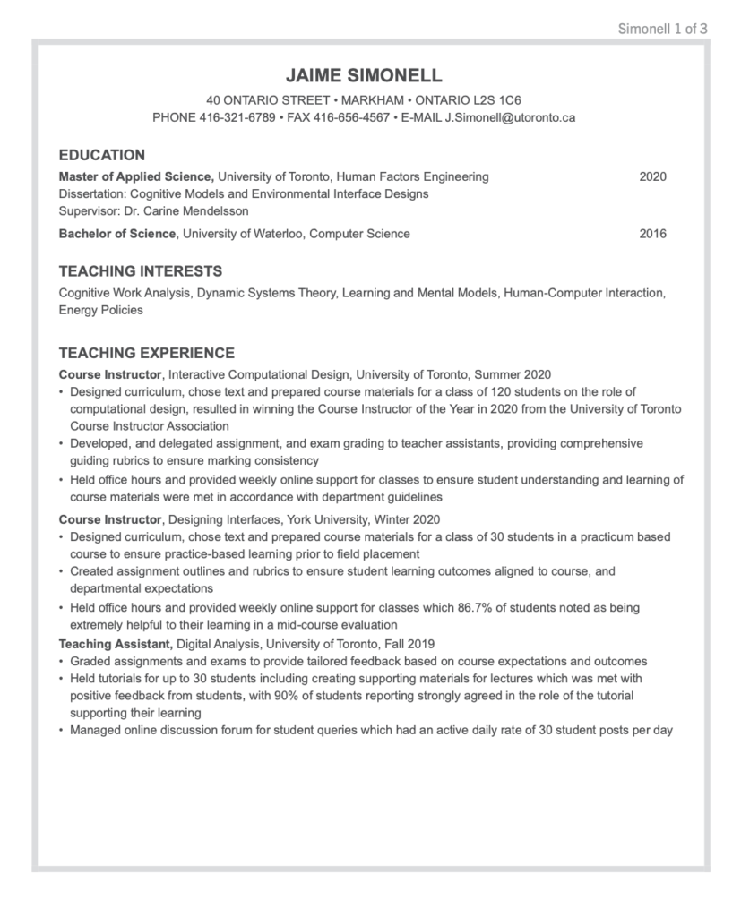 Free 3-Page Editable Postdoctoral CV Template for Microsoft Word 1