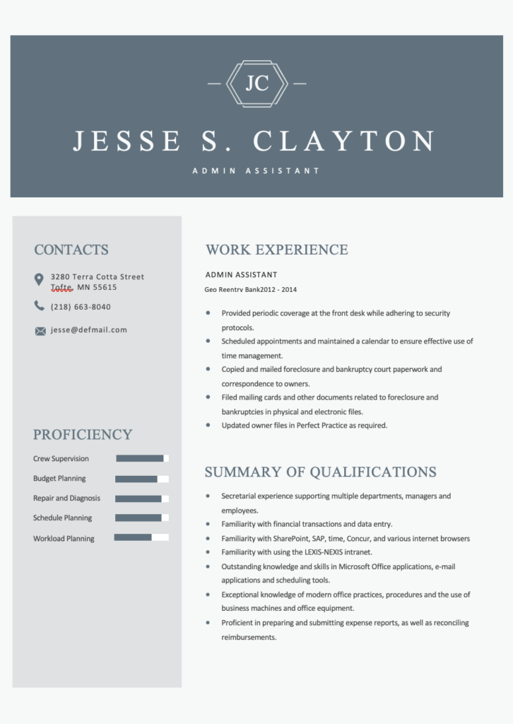 Free Admin Assistant Editable Resume Template