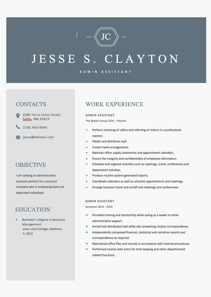 Free Admin Assistant Editable Resume Template