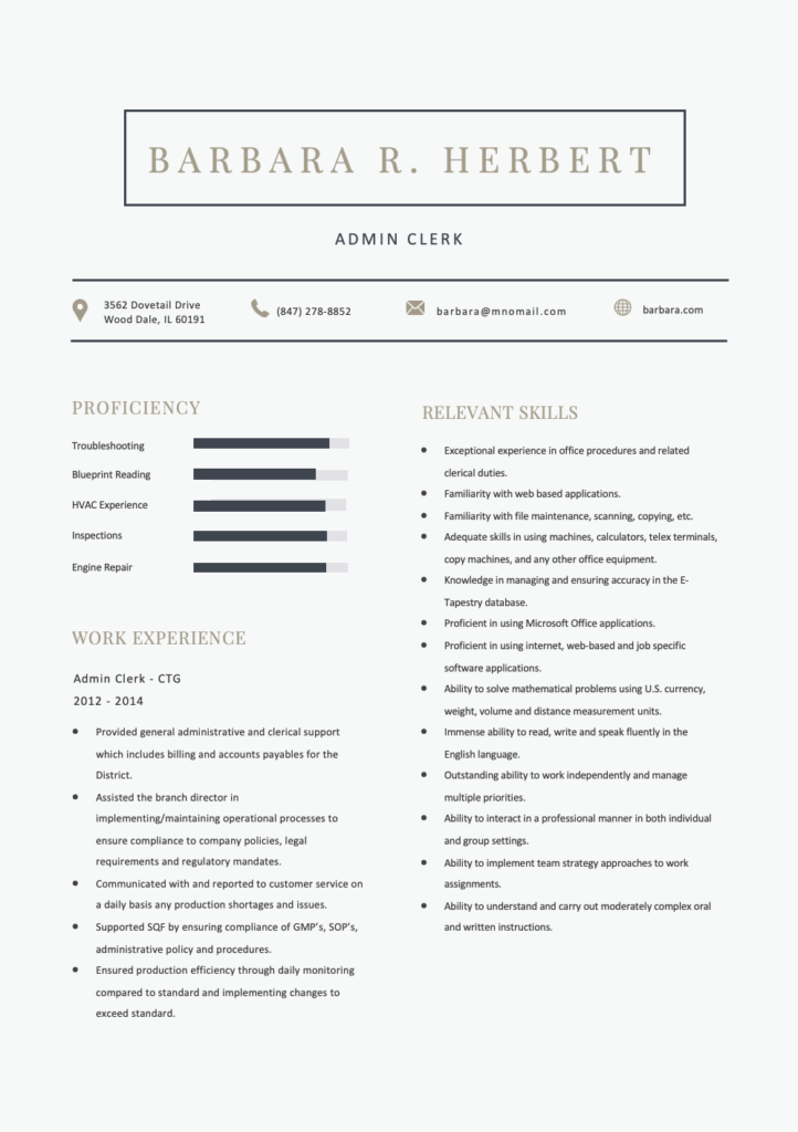 Free Admin Clerk Editable Resume Template