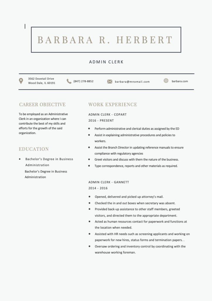 Free Admin Clerk Editable Resume Template