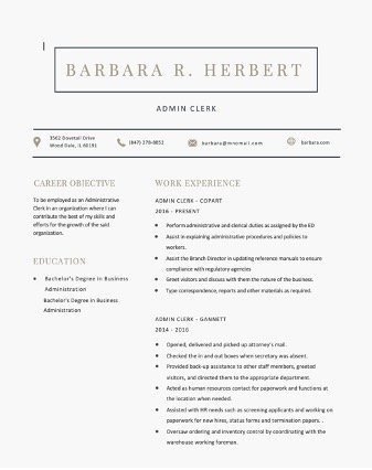 Free Admin Clerk Editable Resume Template