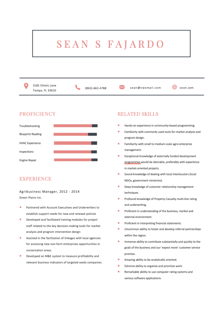 Free Agribusiness Manager Resume Template