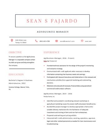 Free Agribusiness Manager Resume Template