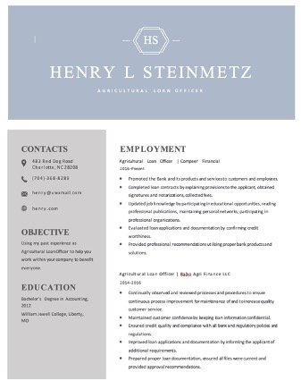 Free Agricultural Loan Officer Resume Template