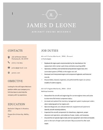 Free Aircraft Engine Mechanic Resume Template