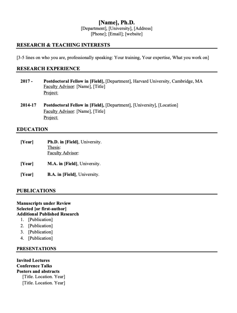 Free Basic Research CV Template for Postdoctoral Applications 1