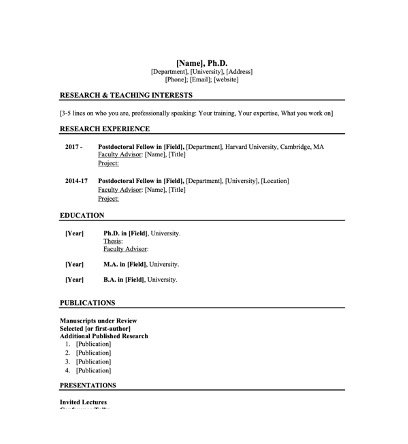 Free Basic Research CV Template for Postdoctoral Applications