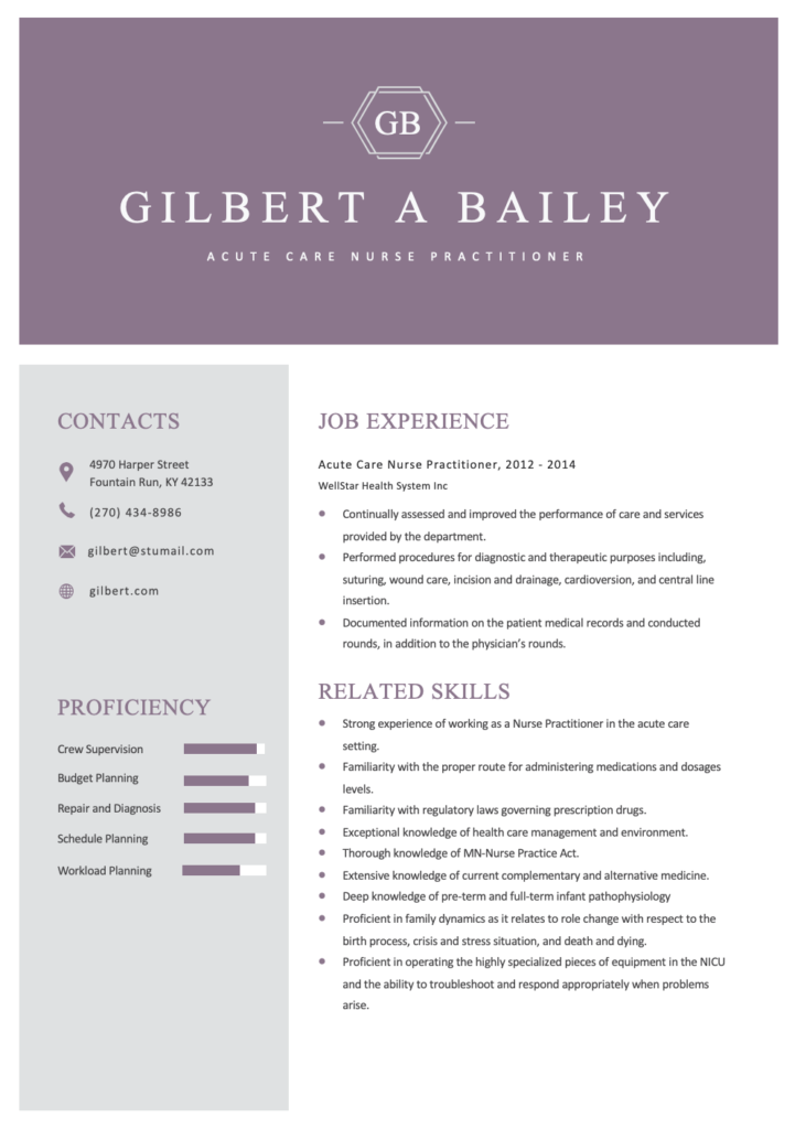 Free Nurse Practitioner Editable Resume Template