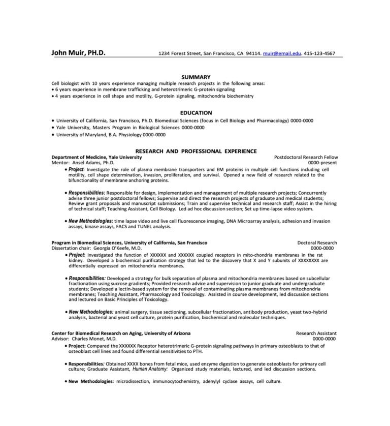 Industry Resume Templates for a Research Scientist