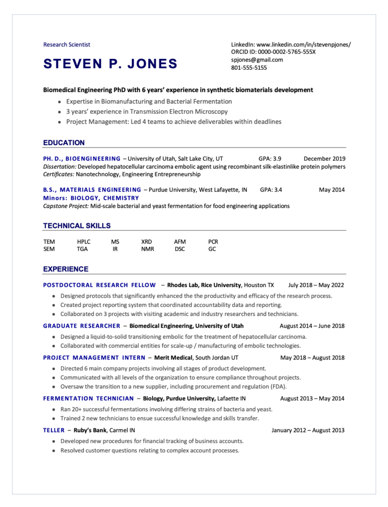 Postdoctoral Industry Resume Template Word 1