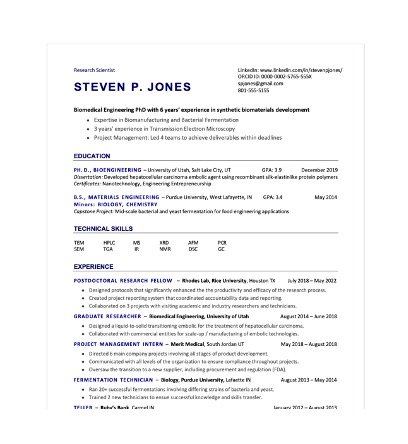 Free Postdoctoral Industry Resume Template