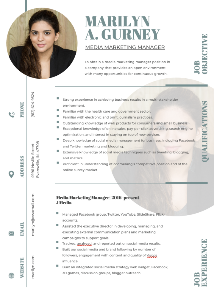 Editable Media Marketing Manager Resume Template