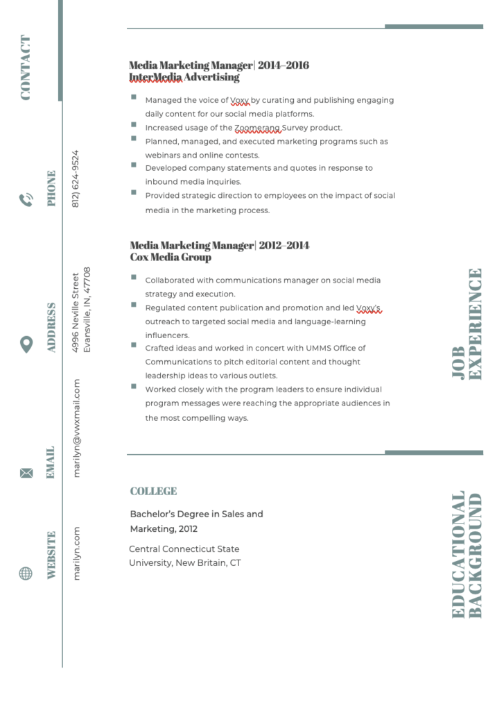 Editable Media Marketing Manager Resume Template