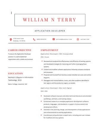 Free Editable Application Developer ATS Resume Template