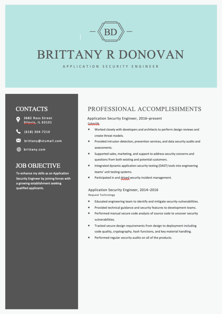 Free Editable Application Security Engineer ATS Resume Template