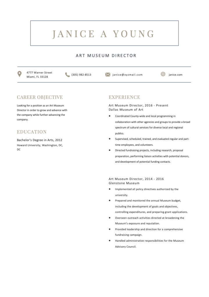 Free Editable Art Museum Director Resume 1