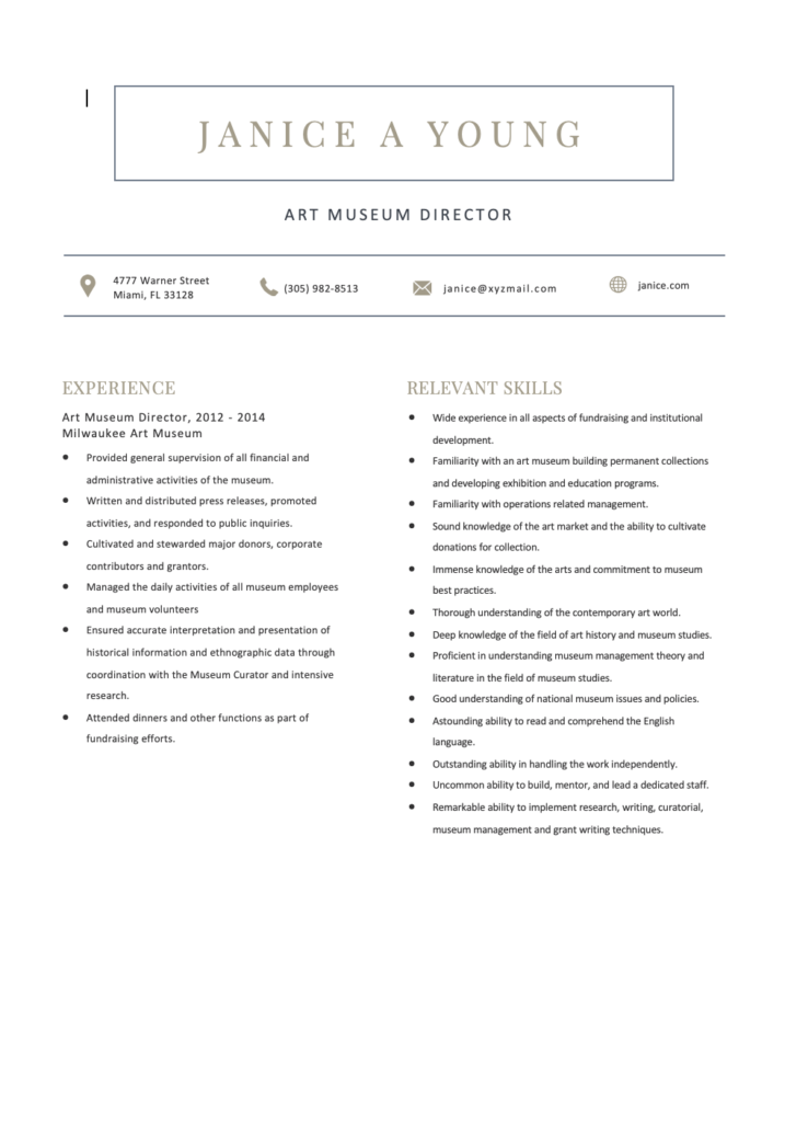 Free Editable Art Museum Director Resume 1