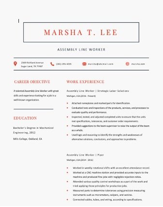 Free Editable Assembly Line Worker Resume